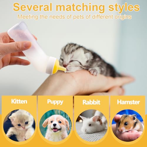 Kitten Nursing Nipple with Syringe, Wide Mouth Angled Puppy Feeding Bottles, with Ventilation Valve Resistant Tearing for Puppies, Kittens, Rabbit, Small Wildlife (L Nipple,Yellow) - color: Yellow, size: Model 3