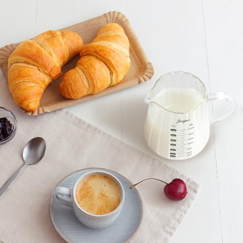 Joeyan 7 oz Glass Measuring Cups with Spout,Borosilicate Large Glass Triple Pitcher with Scale,Origami Style Espresso Shot Glasses with Wood Handle for Coffee Milk - color: 7 Oz Single Spout Clear Measuring Cup