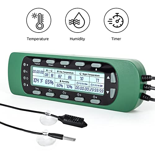 REPTI ZOO Reptile Digital Thermometer Hygrometer Controller for Tank Terrarium - Waterproof Reptile Timer with Thermostat Controller Lighting Timer - color: Thermometer Hygrometer Controller