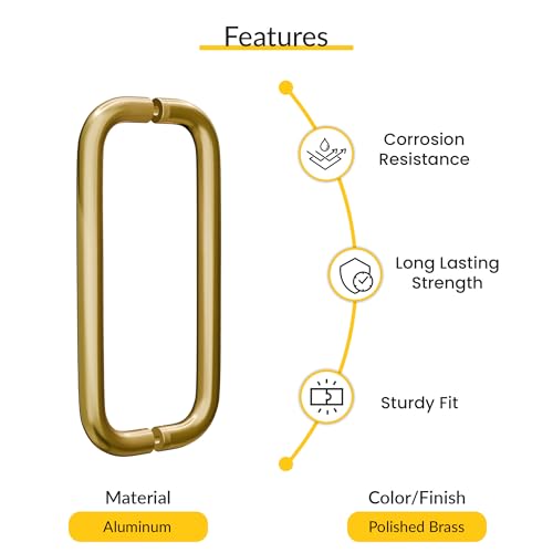 BRIXWELL Straight Back-to-Back Pull Handle Aluminum Material, Polished Brass Finish, 9" Total Length, 8" Center-to-Center, 1" Diameter, 3-1/4" Projection - color: Polished Brass, size: 9 Inch