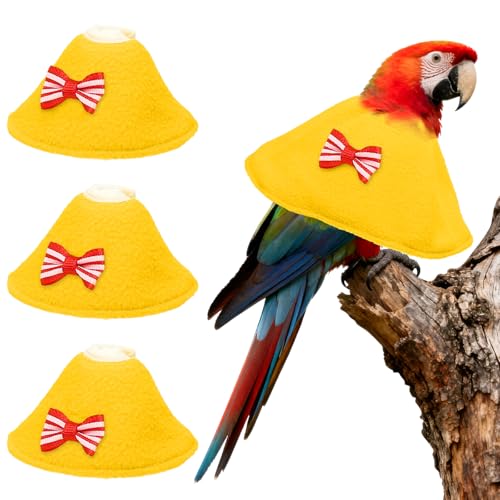 Bird Collars, Bird Cone Collar Protective Recovery Cones, Soft Adjustable Anti-Bite Feather Neck Protector (Yellow, S, 3 Pcs), Intended for Budgie/Cockatiel/Lovebirds - color: Yellow, size: S
