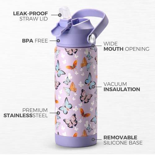 Choco Mocha Kids Water Bottle For School, Kids Insulated Water Bottle Stainless Steel, Girls Water Bottle 14Oz,Purple Mermaid - color: Purple Mermaid, size: 14 Ounces