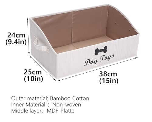 2 Pack Large dog toy bin dog toy box storage box - Foldable Fabric Trapezoid Organizer Boxes with Handle for Dog Toys (Beige-DOG) - color: Beige(2 Pack), size: Large - Dog Toys