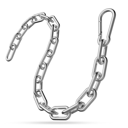 Gate Chain Lock, 23.6 Inch Chain Fence Gate Latch, Silver Dia 5mm-1Pc | Outdoor Hardware Lock Chain with Carabiner for Yards, Pet Cages, Horse Goat Dog Stall Barn and Fence Gates - color: Silver Dia 5mm-1Pc