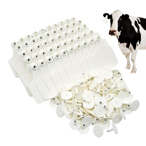 4.1" L×3.5" W Cattle Ear Tags Big Blank 100PCS Livestock Identification TPU | Cow Ear Tags for Cattle Laser Tags for Cows Pigs Hog Goats Sheep Calf Animal Goat Sheep Earring Tags Non-fading (White) - color: 2-white
