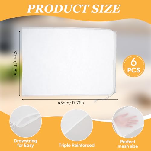 6Pack Nut Bag Strainer 18 x 12 Inch Cheesecloth Bags 200 Mesh Nut Milk Bag | for Straining, Nylon, Cheese Cloth Bags, Reusable, for Straining Fruit Juice, Cheese, Coffee, Tofu, Yogurt, Tea - size: 18 x 12 Inch