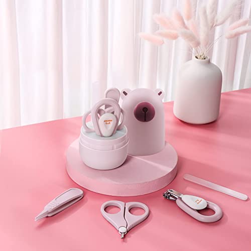 Baby Nail Clippers Set with Cute Case, Infant Fingernail and Toenail File Kit for Newborn Manicure and Pedicure, New Mom Grooming Gift - color: Lan Pink