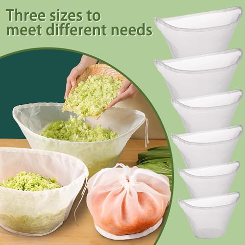 6 Pack Reusable Nylon Mesh Strainer Bags, Bowl-shaped reusable nylon cheese cloth filter bag, fine mesh multi-purpose food filter, suitable for vegetable, nut milk, juice, soy milk