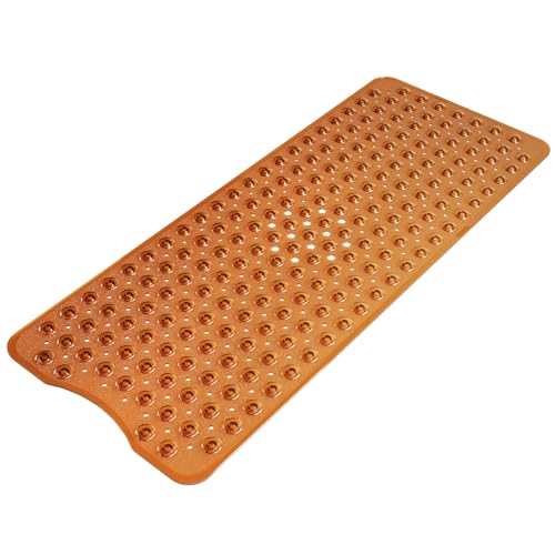 AmazerBath Shower Mat Non Slip 40 x 16 Inches, Shower Stall Mats with Suction Cups and Drain Holes, Non Slip Bath Mat for Tub for Elderly & Kids, Clear Brown - color: Clear Brown, size: 40" x 16" (Rectangular)