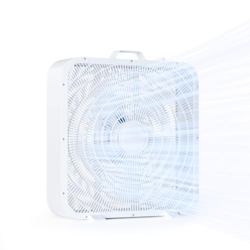 Xcity 20 Inch Box Fan with Carry Handle, Portable Powerful and Quiet 3-speed Floor Fan with Protection Net, Durable 70W Lightweight for Bedroom, Commercial, Study, Home - size: Box Fan 20" White