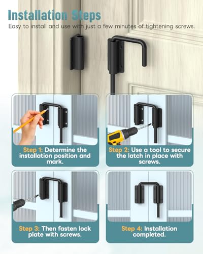 90/180 Degree U Patio Sliding Door Loop Lock Latch, Black-4 PCS | Aluminum Alloy Security Bolt Lock , Multi-Angle Mounting for Barn, Garden, Fence Gate & Window - color: Black-4 PCS