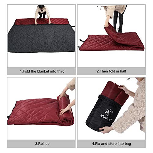 REDCAMP Large Camping Blanket with Sherpa Lining, Wine Red 79"x59" | Cold Weather Warm Thick Outdoor Blanket Comfy Foldable & Windproof for Camping Stadium,Car,Picnics,Pet,Trip,Machine Washable - color: 59"x 79" Red
