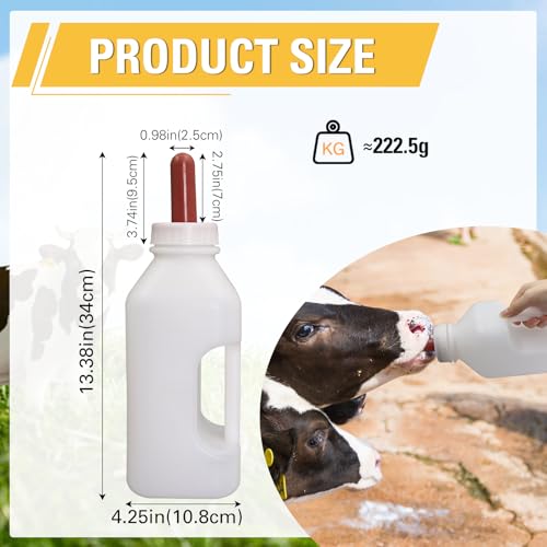 2 Quart Calf Bottle with Replacement Screw Nipple – Heavy-Duty Nursing Feeder for Baby Cattle, Lambs, Goats & Kids – Essential Livestock Supplies with Easy-Grip Handle & Anti-Leak Design