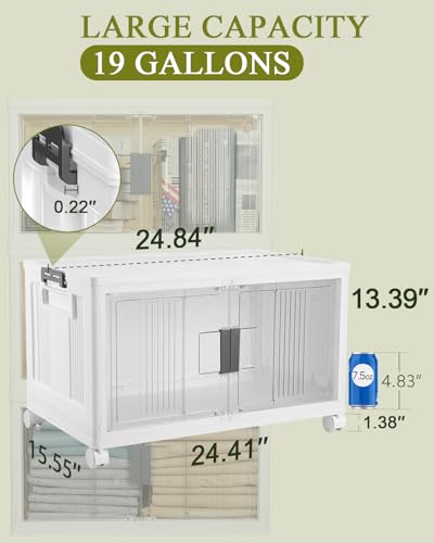 OlarHike 76QT Storage Bins with Lids for Home, Office, Closet, Dorm, 3 Pack | Multi-Lid, Lockable Cabinet, Doors & Wheels, Foldable, Collapsible, Stackable Organizers, Plastic Drawers, Containers, School - size: 76QT-White