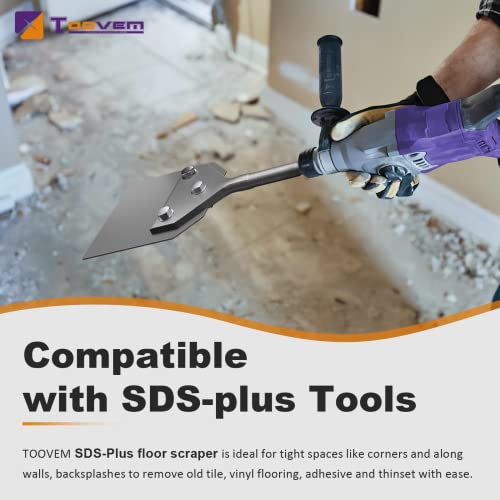 TOOVEM 4 Inch SDS Plus Floor Scraper Kit fits SDS-Plus Rotary Hammers | 4 x 10 Inch Tile Removal Chisel Tool with Spare Blades, Bolts, Nuts, Lock Washers, Removes Thinset Adhesives Wall Scraper - color: Silver