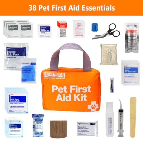 Pac-Kit Pet First Aid Kit for Dogs, Cats, and Other Animals in Soft-Sided Organized Zipper Case, 38 Pieces