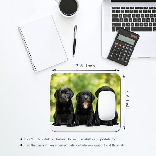 Three Black Lab Puppies Mouse Pad 9.5" x 7.9", Adorable Labrador Retriever Puppies Cute Desk Mat, Dog Mom Gift - color: Black Lab Puppies