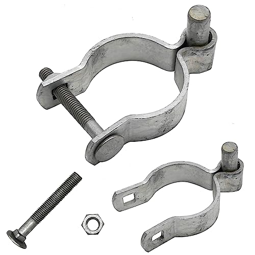 4pcs Chain Link Fence Gate Post Hinge for Outside Diameter Post/Pipe, Galvanized Chain Link Post Gate Hinge, Nut/Bolt Included (2-3/8 Inch)