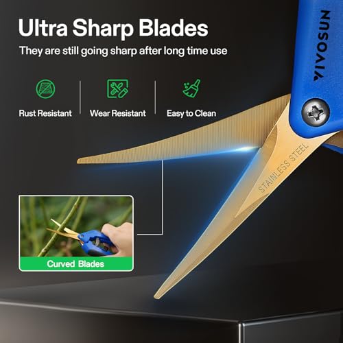 VIVOSUN 6.5 Inch Garden Scissors, Blue Pruning Shears for Plants, 2-Pack | Curved Precision Stainless Steel Blades, Comfort Ergonomic Grips, Ideal Snip for deadheading, Trimming & Shaping Plants - style: Blue Curved Blade