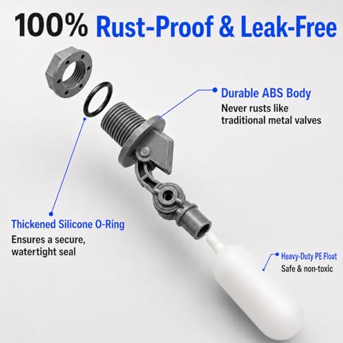 2 Pack 1/2 Inch Straight Thread Auto Fill Float Valve, Automatic Water Level Control Valve with 225° Adjustable Arm for Water Tank, Pond, Chicken Waterer, Livestock Trough