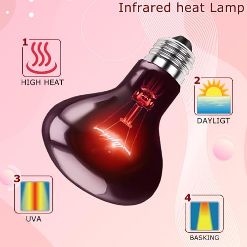 60W Red Infrared Heat Lamp Bulb,Day & Night Reptiles Basking Heat | All-Day Heating, Supports Metabolism & Digestion, Basking Spot Light for Lizards, Snakes & Chicks,Terrarium & Brooder Heater - color: Red Infrared, size: 60W-3.15″