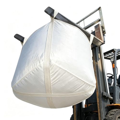 Heavy Duty Bulk Bags 220 Gallon Flat Bottom Duffle Top 10Pack | White Woven Polypropylene FIBC Bulk Bags for Construction, Demolition, Mining & Landscaping, Holds up to 3500lbs - size: 10 Pack / MAX LOAD:4400 LBS
