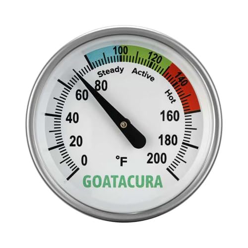 Compost Soil Thermometer, 304 Stainless Steel Case and Probe,1.75" Dial Size, 16" Stem Length, 0-200 Deg F, 3 Temperature Zones - size: L=16"
