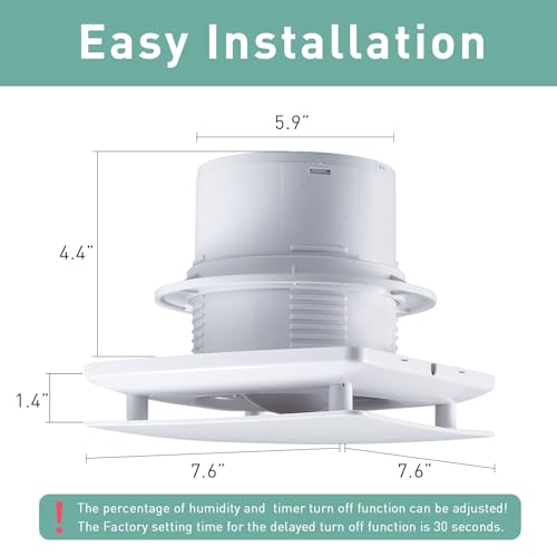 5.9 Inch Bathroom Exhaust Fan with Humidity Sensor and Timer 110 CFM Powerful Ceiling or Wall Mount Vent Fan for Bathroom Basement Loft Garage