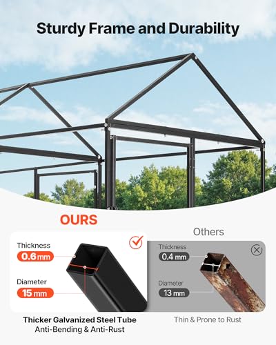 VEVOR Metal Chicken Coop for 6-8 Chickens, 3.3 x 9.8 x 3.3 ft, Small Chicken Cage with Waterproof Cover & 3 Doors, Spire Roof Poultry Run Compatible with Wooden Coops, for Rabbit Hen Goose Duck