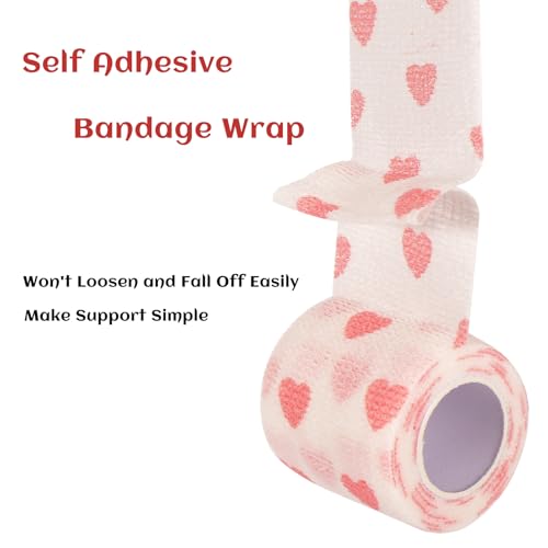 24 Rolls Elastic Self Adhesive Bandage Wrap 2 inch, Breathable Non Woven Cohesive Bandage, Vet Wrap for Dogs, Ankle Sprains Swelling Tape, Sports Athletic Tape (White Heart) - color: 2 Inch-24 Count White Heart