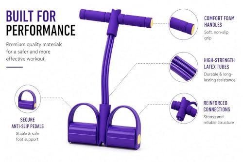 Pedal Resistance Bands with Handles, 6-Tube Elastic Foot Exercise Band, Natural Rubber Trainer for Abs, Arms, Legs & Waist, Multifunction Heavy Duty Home Gym Workout Equipment - color: PURPLE