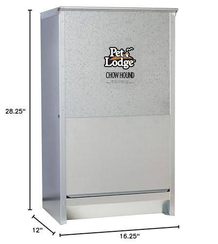 Pet Lodge® Automatic Dog Feeder | Chow Hound Outdoor Pet Feeder for Large Dogs | Tough Galvanized Steel | Made in USA | 50 Pound | Large Refillable Home Feeding Containers and Storage Dispensers for Dogs, Silver - size: 50 Pound