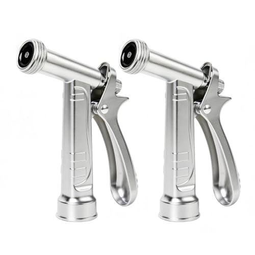 RESTMO 2 Pack 100% Metal Rust-Proof Chrome Garden Hose Nozzle Heavy Duty | 5X Lifespan Zinc Alloy Pistol Grip Hose Sprayer Nozzle, Leak Proof, Threaded Front, Idea for Car Washing, Plant Watering - size: 2 Pack