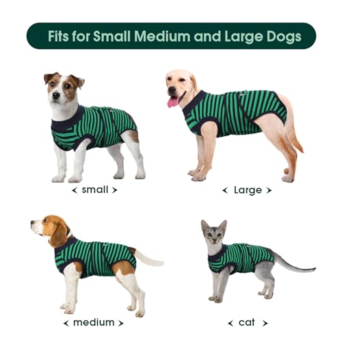 Kuoser Recovery Suit for Dogs Cats, Soft Dog Surgery Suit Female Male Spay | Professional Dog Onesie for Surgery, Substitute E-Collar & Cone, Prevent Licking Dog surgical suit Pet Neuter Suit - color: Green Stripe, size: X-small (Back:8.3-11.4'', Weight:4
