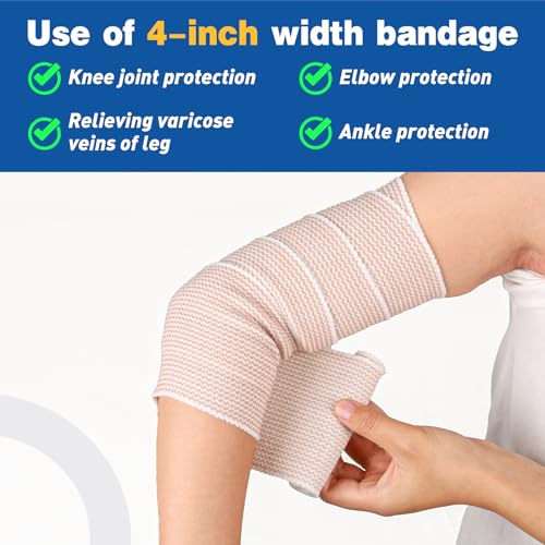 AZEN Premium 8 Pack Elastic Bandage Wrap (4x3", 4x4"), Compression Wrap Bandage for Legs, Ankle, Knee, Tummy, Body, Latex-Free, Lymphedema Wraps for Legs - color: Mix 8p (3in & 4in)