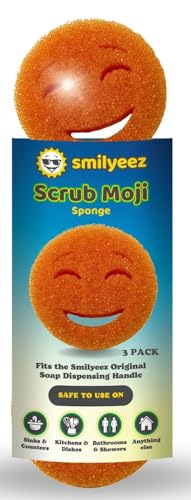The Original Scrub Moji Scrubbing Sponge by Smilyeez (Set of 3) - Orange- Temperature-Responsive Polymer Foam, Stain and Odor Resistant, Ideal for Kitchen and Bathroom Cleaning - color: Orange