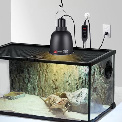 DXOPHIEX 5.5inch Reptile Heat Lamp with Thermostat and 100W Che Bulb | Reptile Light Fixture with Dimming Thermostat, Deep Dome Lamp Fixture, 100W Ceramic Heat Emitter,Bearded Dragon,Snake,Lizard
