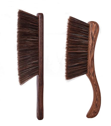 2PCS Hand Broom Cleaning Brushes-Soft Bristles Dusting Brush for Cleaning Car/Bed/Couch/Draft/Garden/Furniture/Clothes,Wooden Handle(Brown) - color: Brown