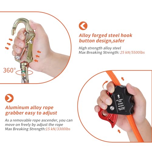 1/2" X 8' Steel Wire Core Flipline, W/Better Grab Adjuster & Steel Swivel, Arborist Equipment Positioning Lanyard, Climbing Flipline for Fall Protection, Arborist, Tree Climbers (1/2’’ x 8 ft) - size: 1/2’’ x 8 ft