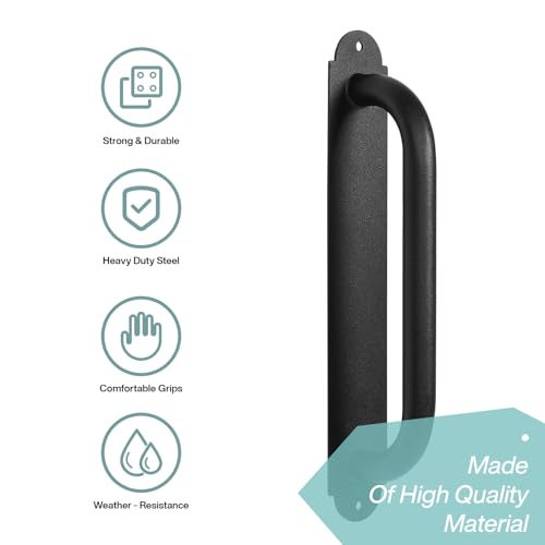 12'' Black Heavy Duty Metal Gate Handles 2 Pack, Outdoor Power Coated Modern Door Pull Hanlde for Fence Garden Patio Barn Door, Interior Closet Cabinets Door Pulls - size: 12 Inch