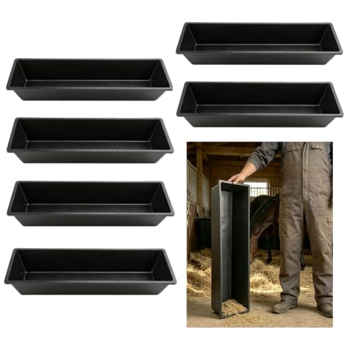 6Pcs Long Livestock Feeding Trough, 12 Gallon/48 Quart Large Capacity Heavy Duty Horse Feeder Water Trough for Horse Sheep Goat Pig Farm Livestock Poultry