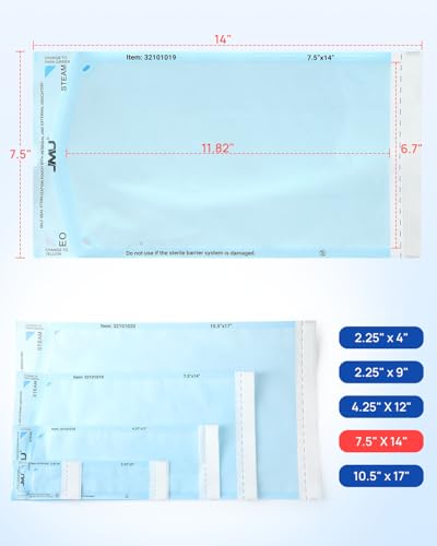 JMU Self Seal Sterilization Pouches 7.5" x 14", Sterilization Bags 200/Box - size: 7.5" x 14"