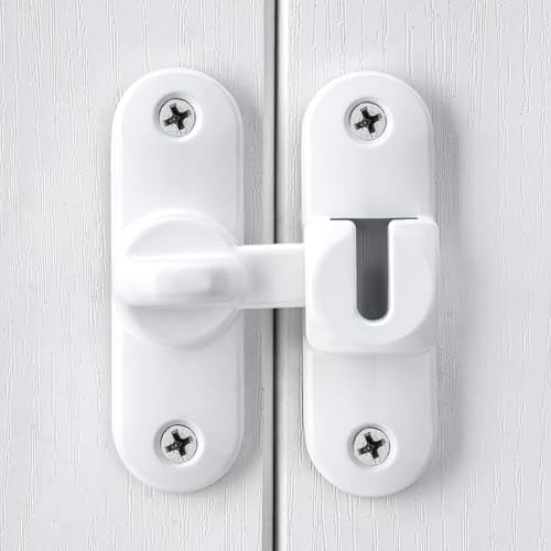 White 90/180 Degree Barn Door Latches,Flip Gate Lock | Zinc Alloy Flip Gate Latches,Right Angle Door Lock,for bedroom,garage,sliding door,window,cabinet,drawer,pet enclosures - color: White