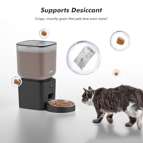 Automatic Dog Feeder - 8L/34 Cups Large Capacity Automatic Cat Food Dispenser with LCD Screen, Large Food Tray, Battery Operated, Timed Cat Feeder, Up to 50 Portions 6 Meals Per Day, Keeps Fresh - color: Matte Black