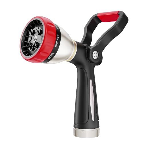 FANHAO Fireman Style Garden Hose Nozzle Heavy Duty Metal, 8 Spray Patterns | Large Lever Control, Non-Slip Ergonomic Grip, Rustproof Leakproof, High Pressure Water Hose Sprayer for Garden, Car , Pet