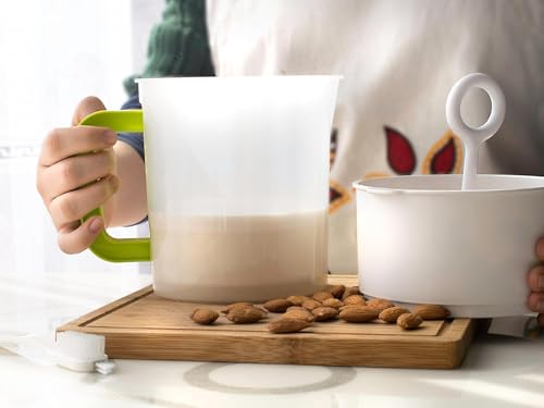 Nut Milk & Greek Yogurt Maker - Reusable & Durable Nut Milk Bag Alternative - Fine Mesh Stainless Steel - Soy/Oat/Almond Milk - All Purpose Food Strainer - (1 Quart Yogurt, 1.5 Quart Nut Milk) (A)