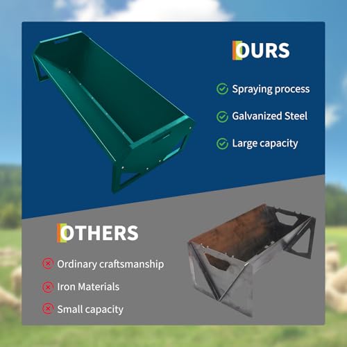 45-Inch Portable Livestock Feeding Trough, Heavy Duty 22 Gallon Capacity Feeder for Cows, Sheep, Horses, Pigs, Feeding Up to 10 Sheep, Durable Galvanized Steel（Dark Green） - color: Dark Green