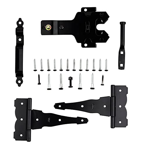National Hardware Deluxe Latches Decorative T-Hinges Gate Kit, Steel, Black | Includes 2 Hinges, Latch, Strike and Pull for Wood, Vinyl and Metal Fence Gates; Mounting Screws Included - size: Pack of 1