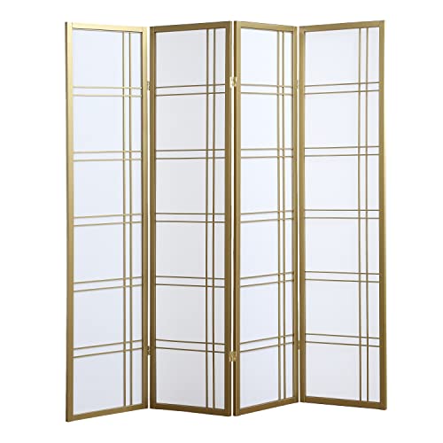 Roundhill Furniture Seto 4-Panel 4 Golden Room Divider Screen, Gold - color: Gold
