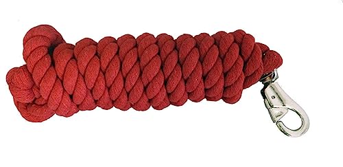 10 Ft Cotton Lead Rope, 3/4 in, Bull Snap Burgundy - color: Burgundy